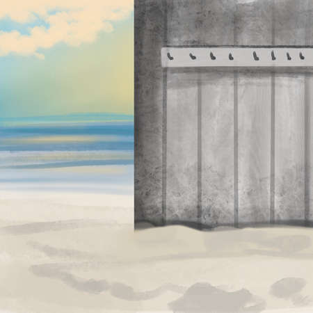 Hand drawn sketch with landscape. Watercolor drawn sketch with seascape.の写真素材