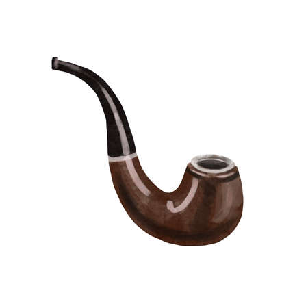 Watercolor vintage wooden brown smoking pipe for tobacco isolated on white background. Watercolor hand drawn illustration sketchの写真素材