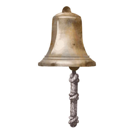 Illustration of old ships bell. Hand drawn watercolor painting on white background.の写真素材