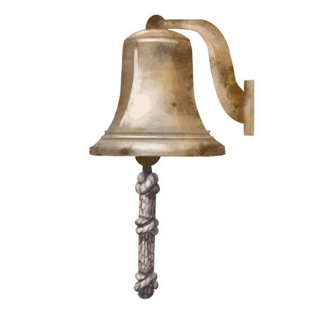 Illustration of old ships bell. Hand drawn watercolor painting on white background.の写真素材