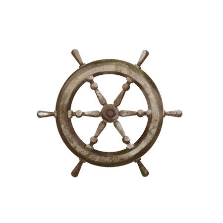 Watercolor illustration hand drawn steering wheels for old pirate ship, vessel, boat for sea and ocean. Marine clip art isolated elementの写真素材