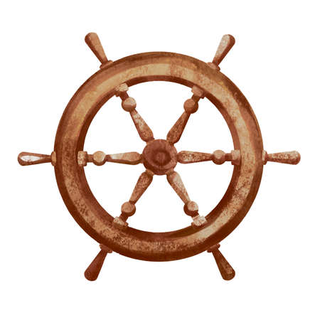 Watercolor illustration hand drawn steering wheels for old pirate ship, vessel, boat for sea and ocean. Marine clip art isolated elementの写真素材