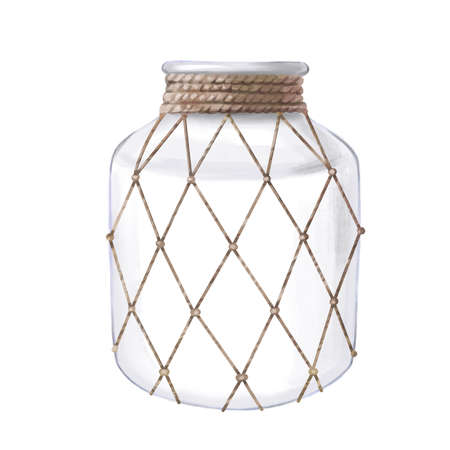 Glass jar watercolor hand drawn clipart isolated on white background. Zero waste lifestyle, eco-friendly kitchen. No plastic concept. Handmade illustration.の写真素材