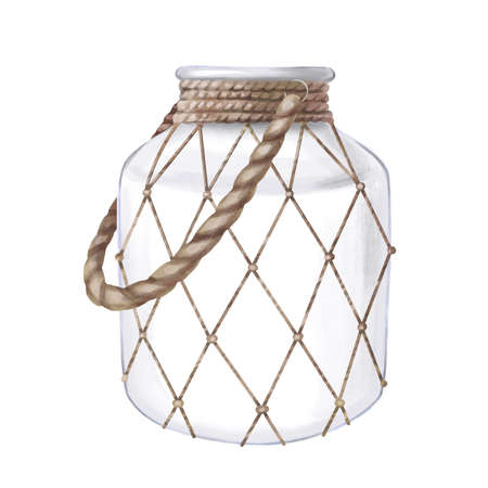 Glass jar watercolor hand drawn clipart isolated on white background. Zero waste lifestyle, eco-friendly kitchen. No plastic concept. Handmade illustration.の写真素材