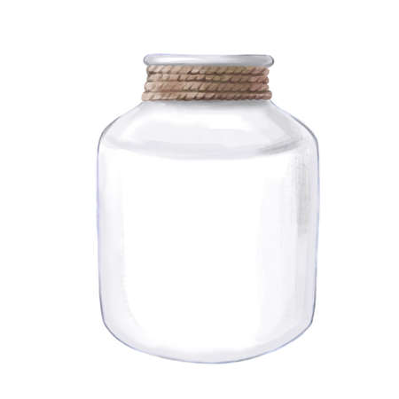 Glass jar watercolor hand drawn clipart isolated on white background. Zero waste lifestyle, eco-friendly kitchen. No plastic concept. Handmade illustration.の写真素材