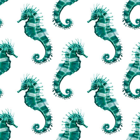 Seamless Pattern hand painted watercolor sea horse. It is perfect for cards, template design, postcards.の写真素材