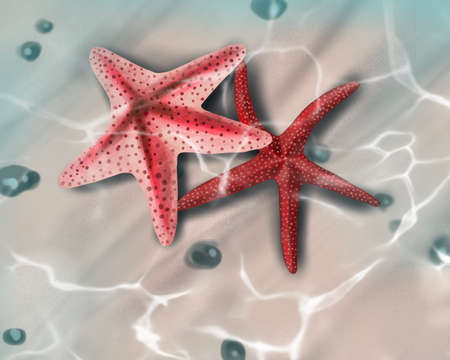 Watercolor Background of the seabed sand with stone and starfishの写真素材