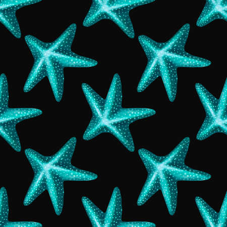Watercolor illustration of starfish seamless pattern on backgroundの写真素材