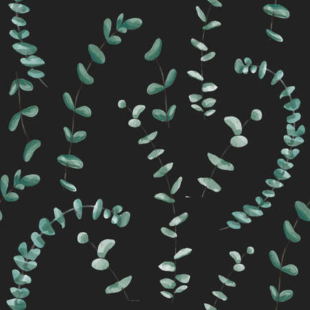 Seamless floral pattern with eucalyptus leaves. Watercolor seamless pattern gardenの写真素材