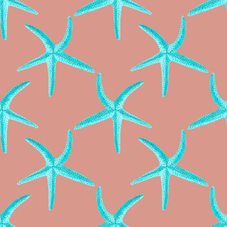 Watercolor illustration of starfish seamless pattern on backgroundの写真素材