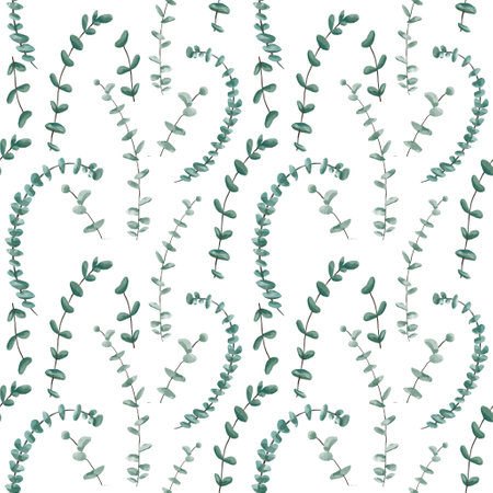 Seamless floral pattern with eucalyptus leaves. Watercolor seamless pattern gardenの写真素材