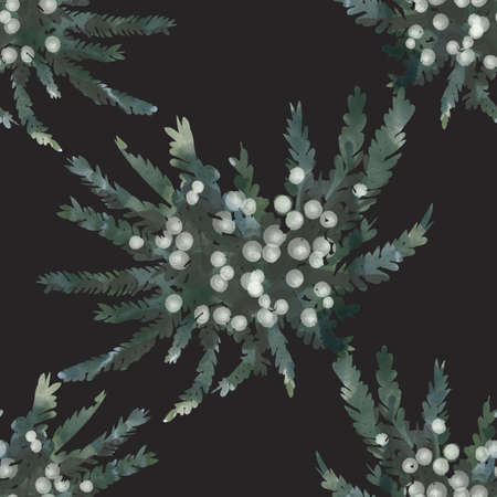 Watercolor seamless pattern with greenery, green leaves and branches on a white background.の写真素材