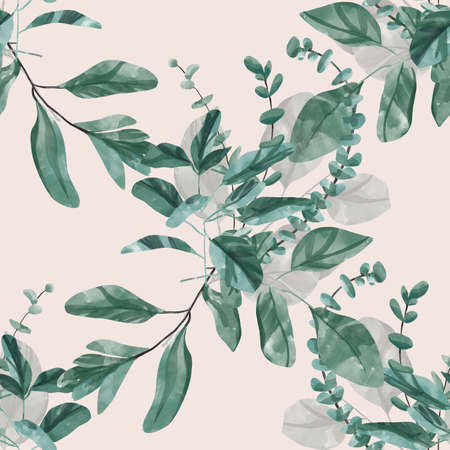 Seamless floral pattern with eucalyptus leaves. Watercolor seamless pattern gardenの写真素材