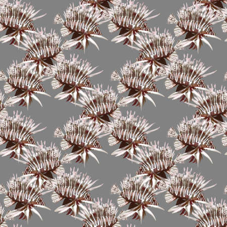 Beautiful seamless pattern with watercolor lionfish. Backgroundの写真素材