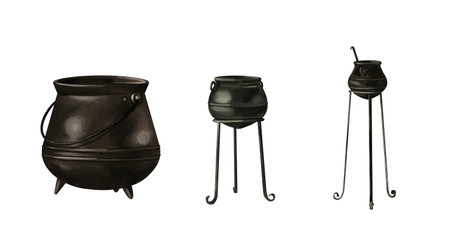 Watercolor isolated set Cauldron. Magic Cauldron. Potionの写真素材