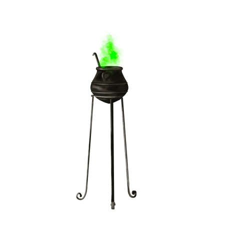 hand-drawn witchs cauldron with a green potion on an isolated white background. Watercolor illustration for Halloweenの写真素材
