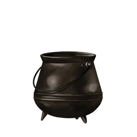hand-drawn witchs cauldron with on an isolated white background. Watercolor illustration for Halloweenの写真素材