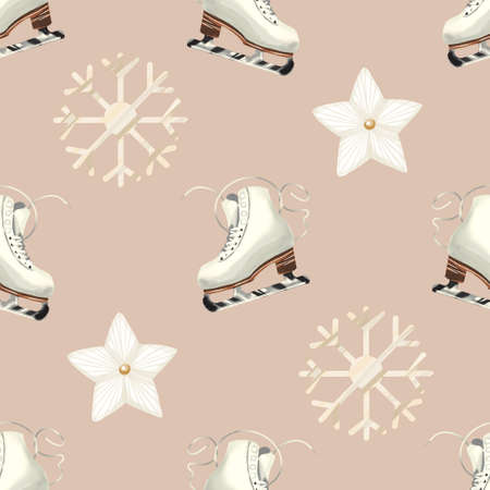 Watercolor Christmas seamless pattern. Christmas decor and giftsの写真素材