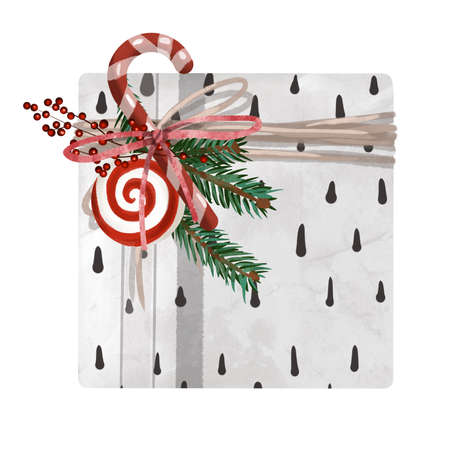 Watercolor gift. Gift for the holidays isolated on a white background.の写真素材