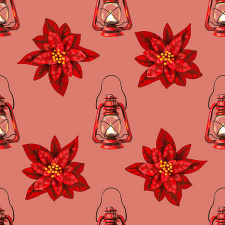 Watercolor Christmas seamless pattern. Christmas decor and giftsの写真素材