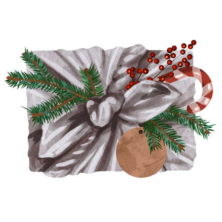 Watercolor gift. Gift for the holidays isolated on a white background.の写真素材