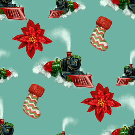 Watercolor Christmas seamless pattern. Christmas decor and giftsの写真素材