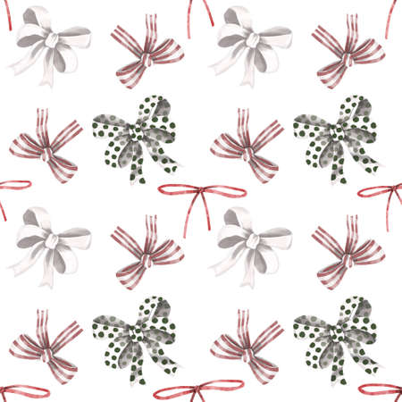 Watercolor Bow. Seamless Pattern, Bow for the holidays isolated on a white backgroundの写真素材
