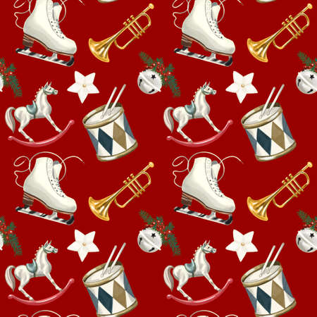 Watercolor Christmas seamless pattern. Christmas decor and giftsの写真素材