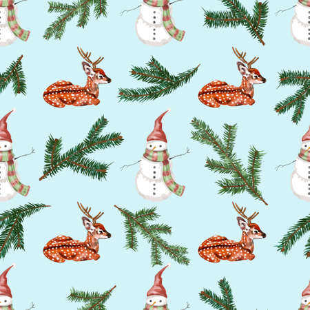 Watercolor Christmas seamless pattern. Christmas decor and giftsの写真素材