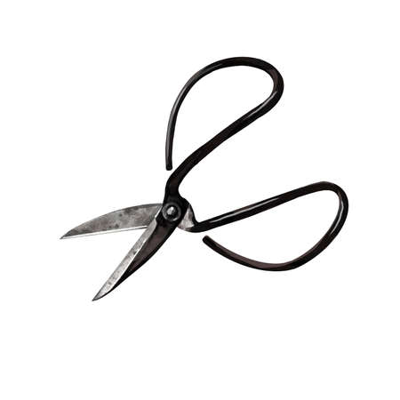 Watercolor illustration of black scissors for paper and fabric. DIY Itemの写真素材
