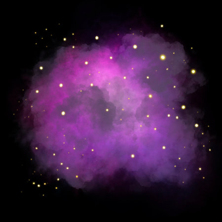 Illustration of a magical purple cloud. the holy lights are blue and yellow.の写真素材