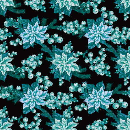 Watercolor Poinsettia. Christmas star. Christmas flower seamless Patternの写真素材