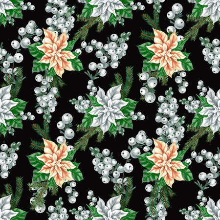 Watercolor Poinsettia. Christmas star. Christmas flower seamless Patternの写真素材