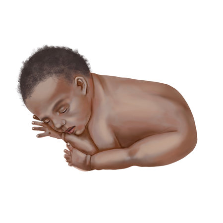 African American infant sleeping. Watercolor illustration of a newborn baby.の写真素材