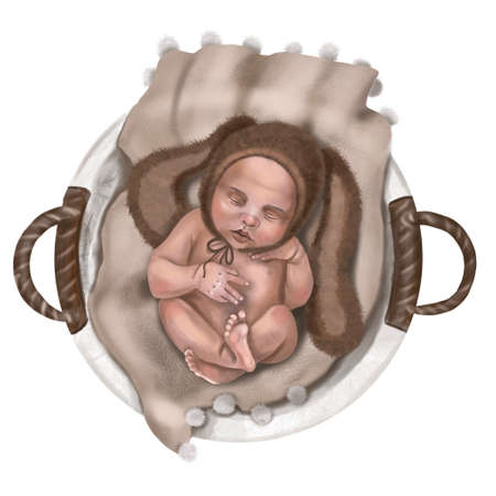 African American baby newborn. watercolor illustration of a baby in a cute costumeの写真素材
