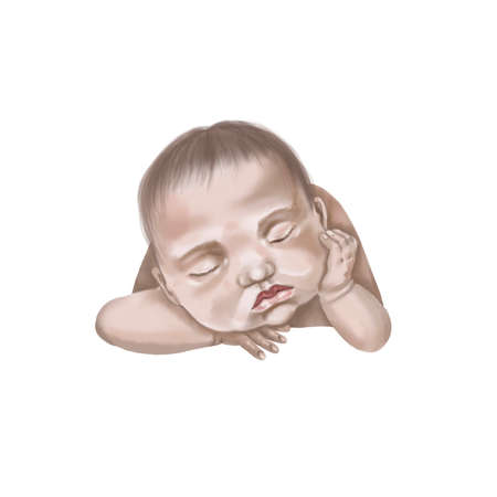 A watercolor infant is isolated on a white background. Newborn baby sleepsの写真素材