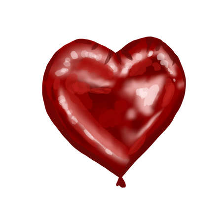 Watercolor red balloon in the form of a heart. Isolated on a white backgroundの写真素材