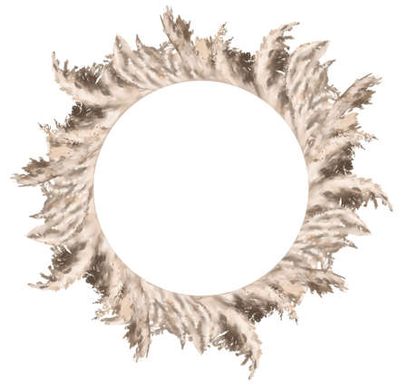 Watercolor frame made of pampas grass. beautiful boho frameの写真素材