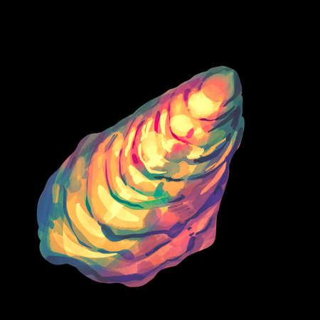 watercolor illustration of rainbow-colored shell. Bright seashellsの写真素材