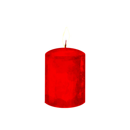 red watercolor candle. Watercolor illustration of a wax candleの写真素材