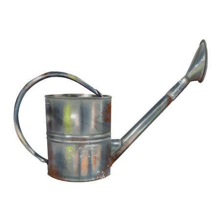 Watercolor illustration of an iron watering can. Iron watering can for garden. rusty watering canの写真素材
