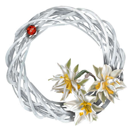 Watercolor spring wreath. Wreath with flowers. Flower frameの写真素材