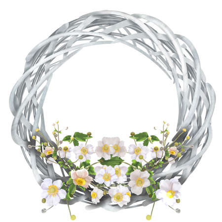 Watercolor spring wreath. Wreath with flowers. Flower frameの写真素材