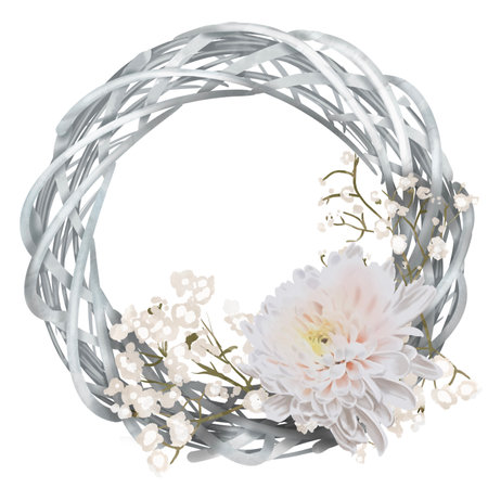 Watercolor spring wreath. Wreath with flowers. Flower frameの写真素材