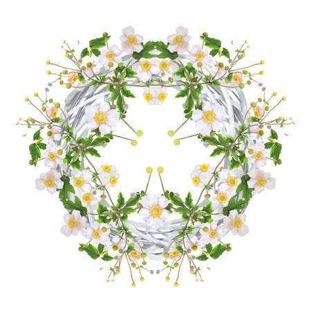 Watercolor spring wreath. Wreath with flowers. Flower frameの写真素材
