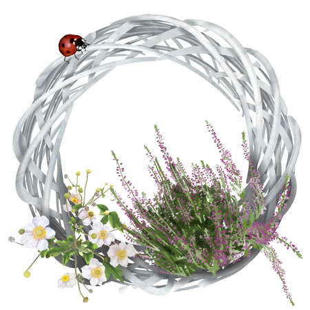Watercolor spring wreath. Wreath with flowers. Flower frameの写真素材