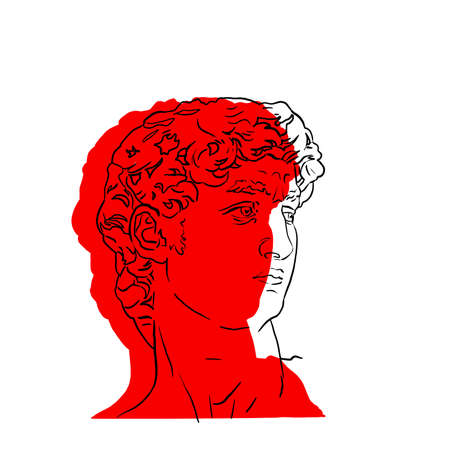 Art illustration of Davids head. linear art. White with red on white backgroundの写真素材