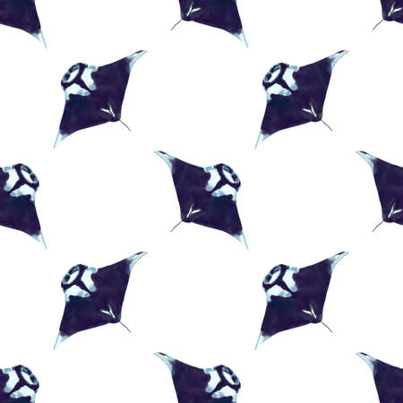 Watercolor seamless pattern. Manta on a white background. Sea stingrayの写真素材