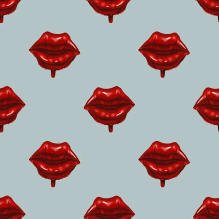 Watercolor seamless Valentines Day pattern. Hearts, balls, love and kissesの写真素材