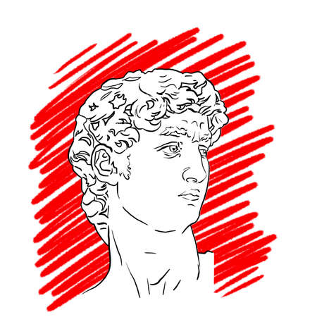Art illustration of Davids head. linear art. White with red on white backgroundの写真素材